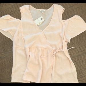 Lucky brand cold shoulder wrap tie gauze top NWT